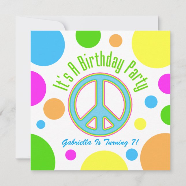 Colorful Peace Sign: Birthday Party Invitations (Front)