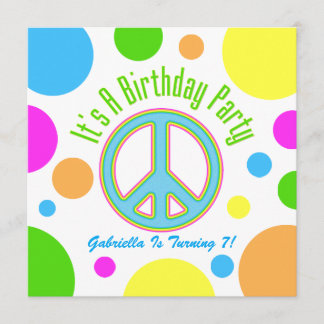 Colorful Peace Sign: Birthday Party Invitations