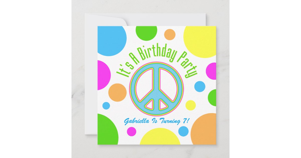 Colorful Peace Sign: Birthday Party Invitations | Zazzle