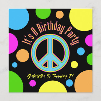 Colorful Peace Sign: Birthday Party Invitations