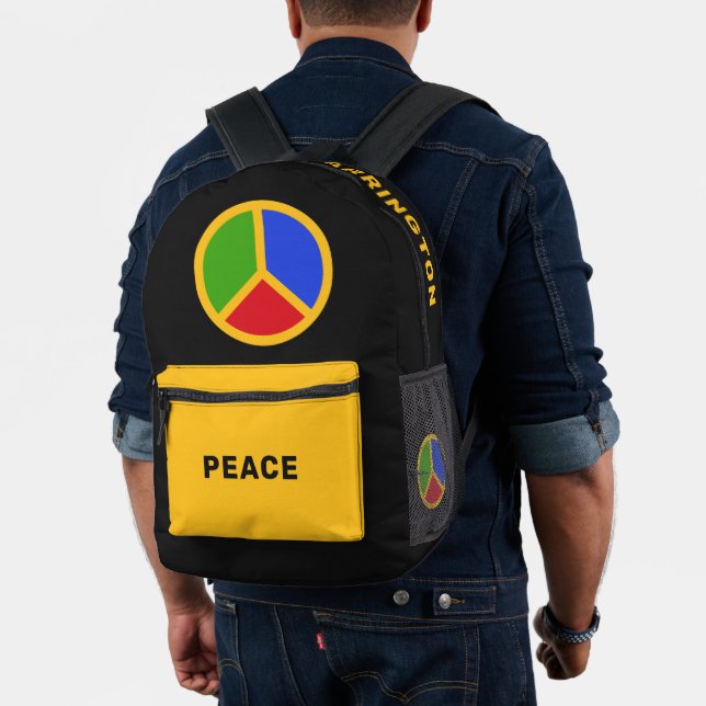 Colorful Peace Sign Custom Name Printed Backpack (Insitu (Model))