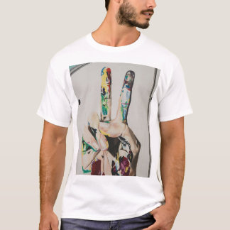 Colorful Peace Sign Hand Graphic Basic T-Shirt