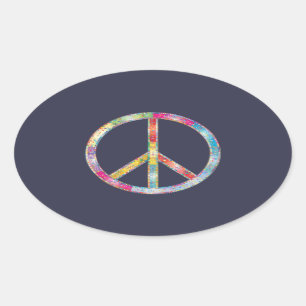 Colorful Peace Sign Oval Sticker