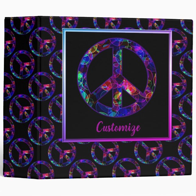 Colorful Peace Sign Pattern Black Binder (Front/Spine)