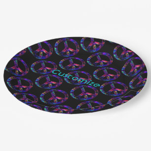 Colorful Peace Sign Pattern Black Plates