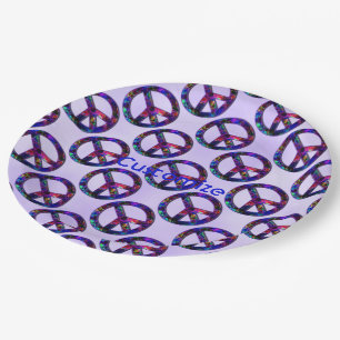 Colorful Peace Sign Pattern Lavender Plates