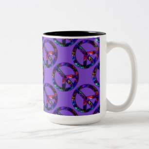 Colorful Peace Sign Pattern Purple Mug