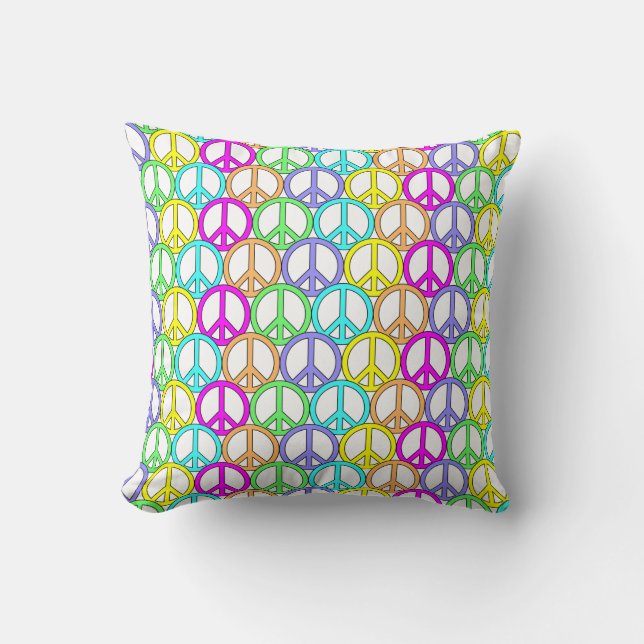 Colorful Peace Sign Pattern Throw Pillow (Front)