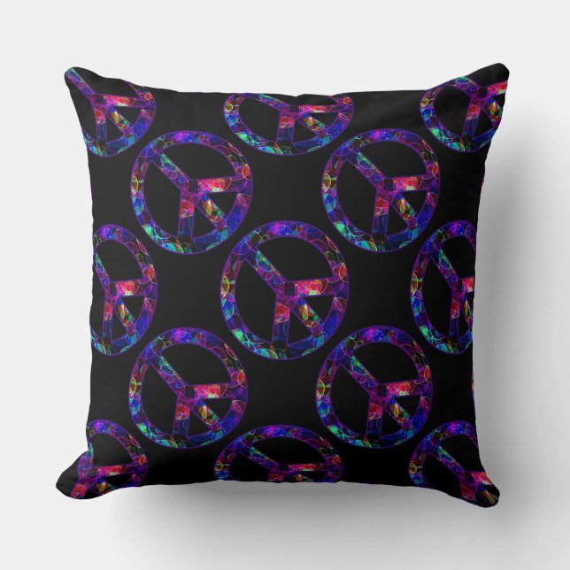 Colorful Peace Sign Pattern Throw Pillow (Front)