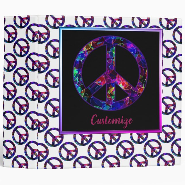 Colorful Peace Sign Pattern White Binder (Front/Spine)