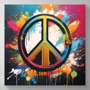 Colorful Peace Sign Splatter Art Acrylic Photo Tile