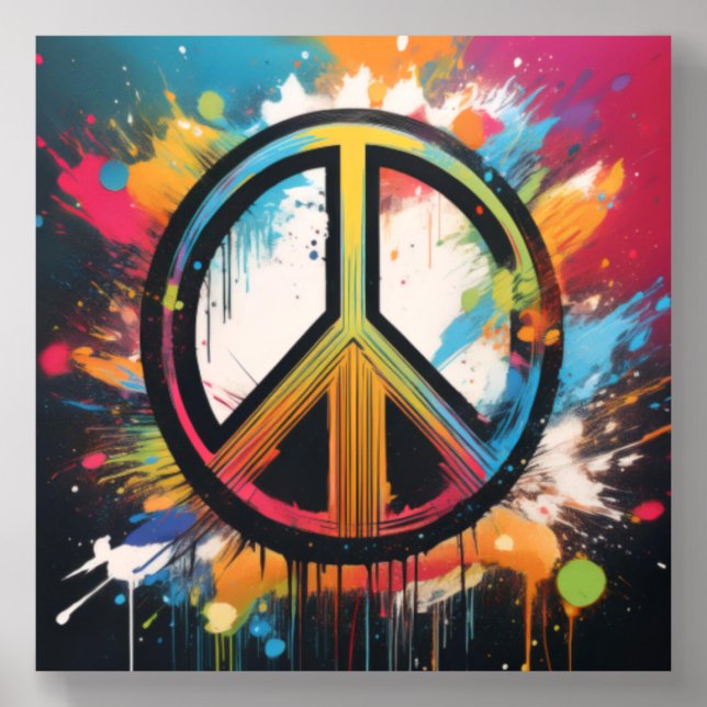 Colorful Peace Sign Splatter Art Acrylic Photo Tile (Front Set)