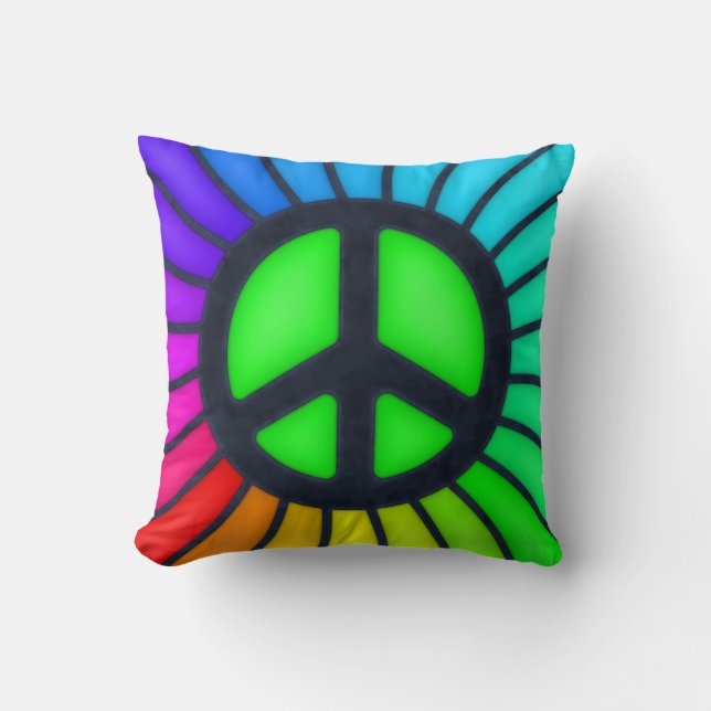 Colorful Peace Sign Throw Pillow (Front)