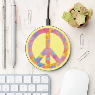 Colorful Peace Sign Watercolor Hippie Art Wireless Charger