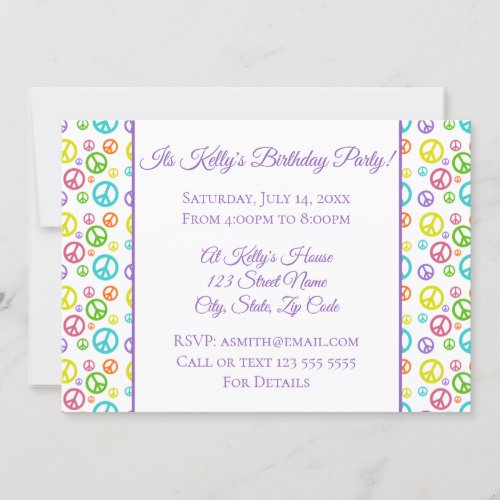 Colorful Peace Signs Birthday Invitation