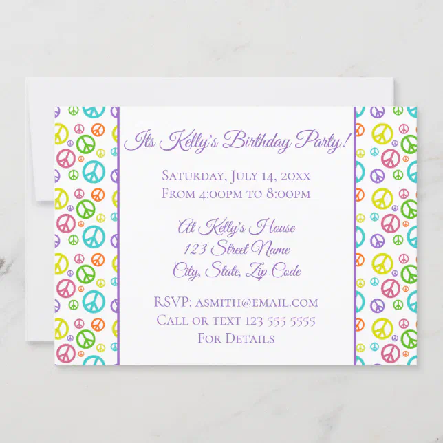 Colorful Peace Signs Birthday Invitation | Zazzle