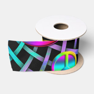 Colorful PEACE signs - make love not war Satin Ribbon