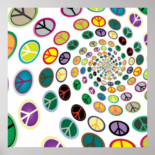 Colorful Peace signs spiral poster