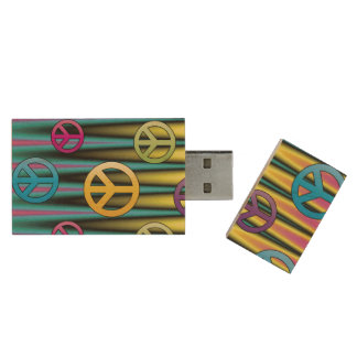 Colorful Peace Signs Wood USB Flash Drive