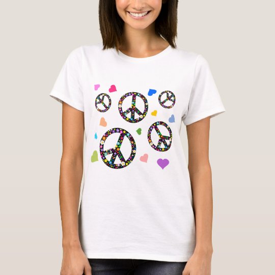 Colorful Peace symbol, flowers and Hearts T-Shirt