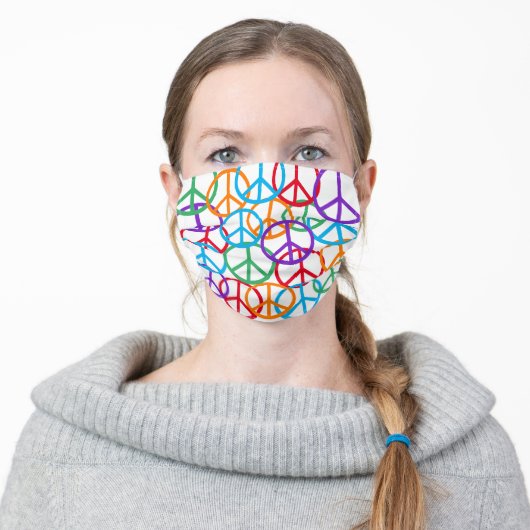 Colorful Peace Symbols Adult Cloth Face Mask (Worn)