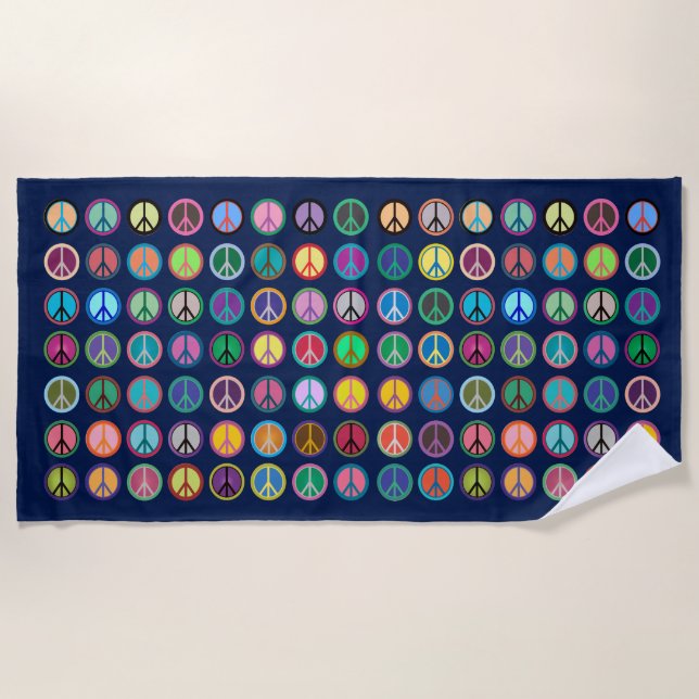Colorful Peace Symbols Beach Towel (Front)