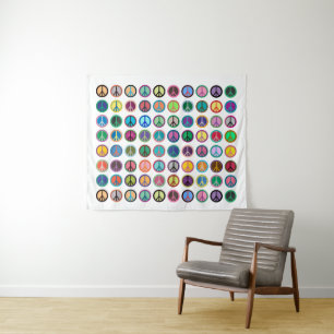Colorful Peace Symbols Tapestry