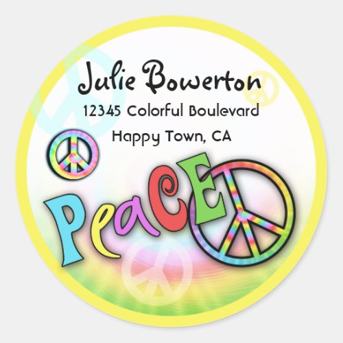 Colorful PEACE Tie Dye Address Label