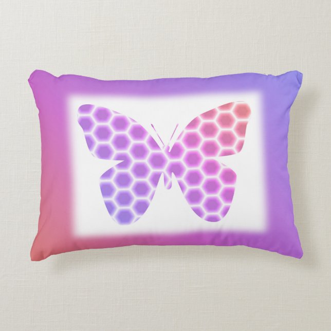 Colorful Peach Pink Purple Geometric Butterfly Art Accent Pillow (Front)