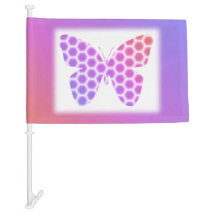 Colorful Peach Pink Purple Geometric Butterfly Art Car Flag