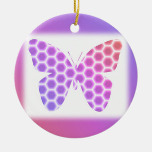 Colorful Peach Pink Purple Geometric Butterfly Art Ceramic Ornament