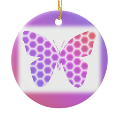Colorful Peach Pink Purple Geometric Butterfly Art Ceramic Ornament