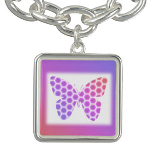 Colorful Peach Pink Purple Geometric Butterfly Art Charm Bracelet