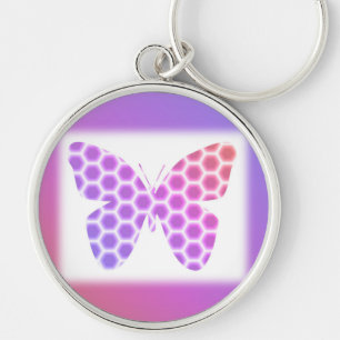 Colorful Peach Pink Purple Geometric Butterfly Art Keychain