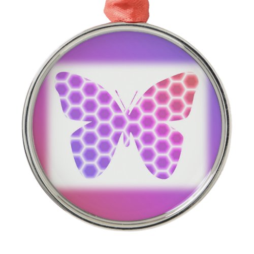 Colorful Peach Pink Purple Geometric Butterfly Art Metal Ornament