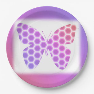 Colorful Peach Pink Purple Geometric Butterfly Art Paper Plates