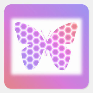 Colorful Peach Pink Purple Geometric Butterfly Art Square Sticker