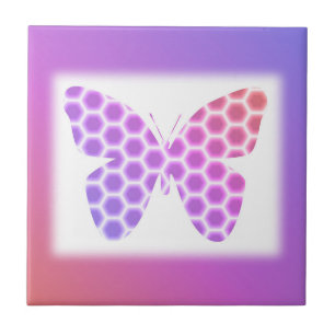 Colorful Peach Pink Purple Geometric Butterfly Art Tile