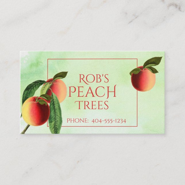 Colorful Peaches on Green Watercolor Business Card (Front)