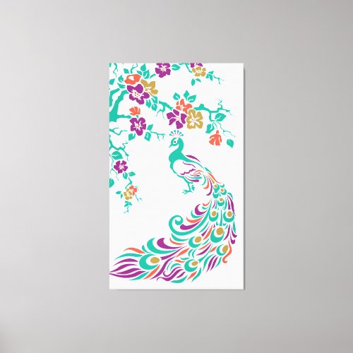 Colorful peacock and cherry blossoms custom canvas print