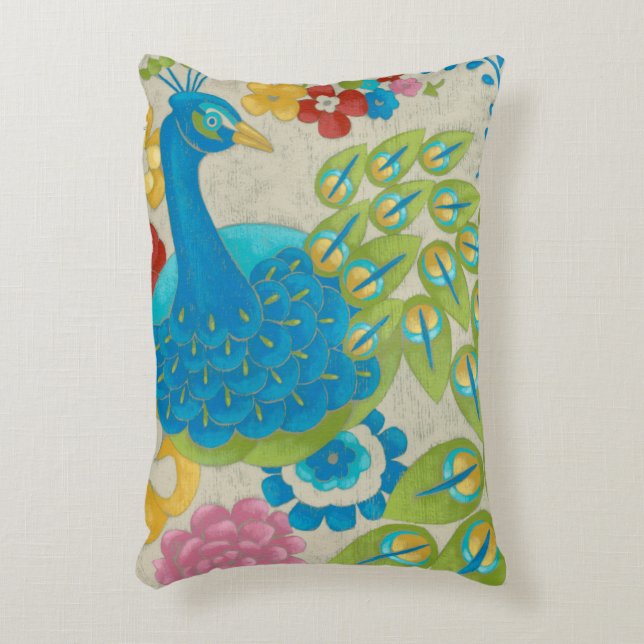 Colorful Peacock and Flowers Accent Pillow (Front(Vertical))