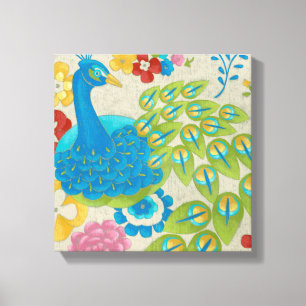Colorful Peacock and Flowers Canvas Print