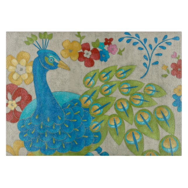 Colorful Peacock and Flowers Cutting Board (Front)
