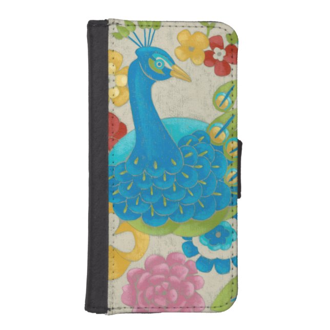 Colorful Peacock and Flowers iPhone Wallet Case (Front)