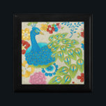 Colorful Peacock and Flowers Jewelry Box<br><div class="desc">This painting is perfect for your bird collection. The peacock is beautifully represented and the flowers surrounding it adds a romantic touch. The variety of colors in this image would put anyone in a good mood!</div>