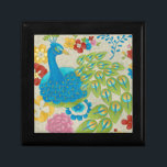 Colorful Peacock and Flowers Jewelry Box<br><div class="desc">This painting is perfect for your bird collection. The peacock is beautifully represented and the flowers surrounding it adds a romantic touch. The variety of colors in this image would put anyone in a good mood!</div>