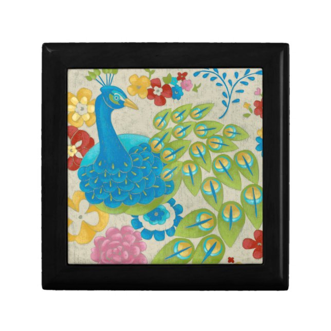 Colorful Peacock and Flowers Jewelry Box (Front)