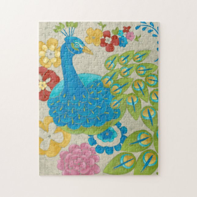 Colorful Peacock and Flowers Jigsaw Puzzle (Vertical)