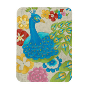 Colorful Peacock and Flowers Magnet