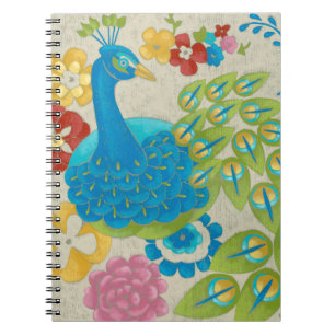 Colorful Peacock and Flowers Notebook
